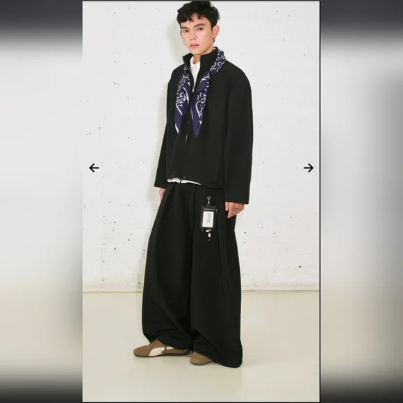 REDONE byTHE IDIOT Best Selling Pleated Eyelet Trousers Black Nwt Sz Large Men's - Picture 2 of 10